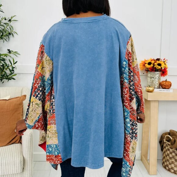 BLUE VELVET PATCHWORK PEACE SIGN PONCHO TOP NWT - Picture 4 of 9